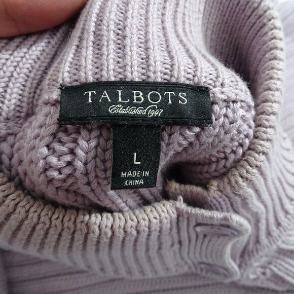 Talbots Ribbed Mock Neck Purple Knit Sweater Women Size L Button Accent Chunky - Picture 4 of 8